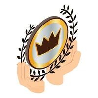 King quality icon isometric vector. Royal quality icon in open human hand icon vector