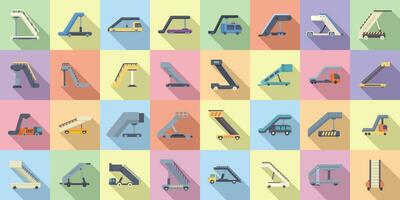 Airplane stairs icons set flat vector. Engine plane vector