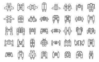 Jetpack icons set outline vector. Kid fly vector