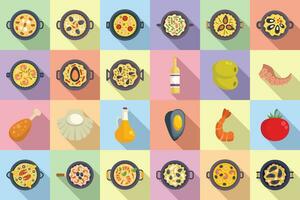 Paella icons set flat vector. Dish cook vector