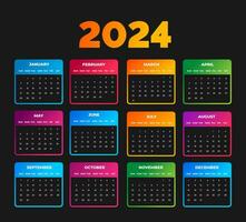 2024 colorful Calendar Desktop Planner Template set. Corporate business wall or desk simple Planner 2024 colorful calendar with week start Sunday.  Set of 2024 Calendar Planner Template bundle. vector