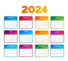 2024 vistoso calendario escritorio planificador modelo colocar. corporativo negocio pared o escritorio sencillo planificador 2024 vistoso calendario con semana comienzo domingo. conjunto de 2024 calendario planificador modelo manojo. vector