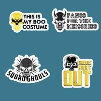 Halloween Themed Stickers, Skulls with Catchy Phrases vector