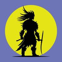 Silhouette of a warrior, Warrior with sword silhouette, Fighter Silhouette with sword vector