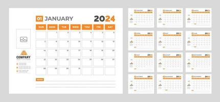 2024 Calendar Desktop Planner Template. Corporate business wall or desk simple Planner calendar with week start Sunday.  Set of 2024 Calendar Planner Template with Place for Photo and Company Logo. vector