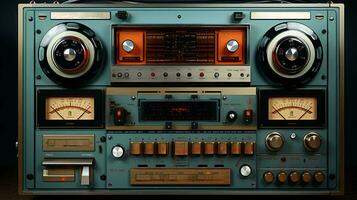 Old stylish vintage audio retro music cassette tape recorder poster from the 80s 90s photo