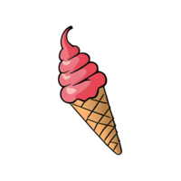 Strawberry Ice Cream with Cone Hand Drawn Cartoon Style Illustration AI Generated png