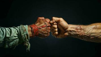 Two hands opposite each other with fists. Concept of struggle and confrontation competition photo