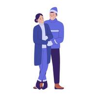 Concept illustration of young couple wearing winter clothes. Flat design illustration vector