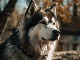 Alaskan Malamute dog created with Generative AI technology photo