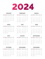 2024 calendario vector ilustración. semana empieza en domingo, sencillo planificador diseño plantilla, 2024 año corporativo negocio calendario diseño modelo. utilizar a muro, escritorio o negocio planificador calendario 2024.