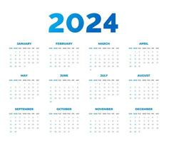 2024 Calendar vector illustration. week starts on Sunday, Simple planner design template, 2024 year corporate business calendar design template. use to wall, desk or business planner calendar 2024.