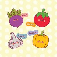 flat design vector cute colorful kawaii veggie vegetable hand drawn illustration collection set