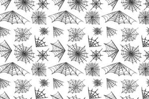Cobwebs background for various designs for Halloween, horror autumn holidays. Seamless spider web pattern, black spider webs in doodle style for horror designs. vector