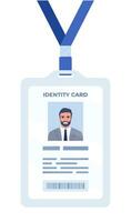 Modern plastic id card template with clasp and lanyard. Corporate identity card. Vector illustration.