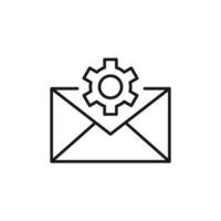 Gear on Envelope Isolated Line Icon. Perfect for web sites, apps, UI, internet, shops, stores. Simple image drawn with black thin line vector