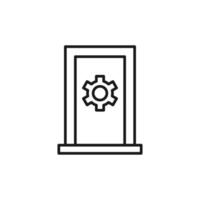 Gear on Door Isolated Line Icon. Perfect for web sites, apps, UI, internet, shops, stores. Simple image drawn with black thin line vector