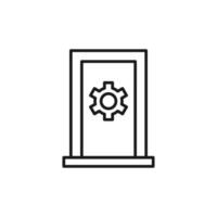 Gear on Door Isolated Line Icon. Perfect for web sites, apps, UI, internet, shops, stores. Simple image drawn with black thin line vector