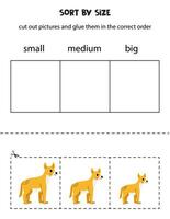 Sort cute dingo dog by size. Educational worksheet for kids. vector