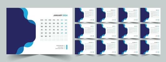 Calendar 2024 planner corporate template design set. Week starts on Monday. template for annual calendar 2024 vector