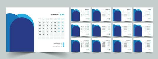 Calendar 2024 planner corporate template design set. Week starts on Monday. template for annual calendar 2024 vector