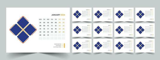 Calendar 2024 planner corporate template design set. Week starts on Monday. template for annual calendar 2024 vector