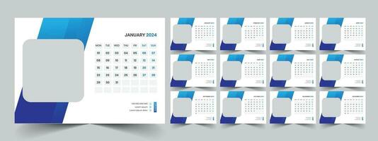 Calendar 2024 planner corporate template design set. Week starts on Monday. template for annual calendar 2024 vector