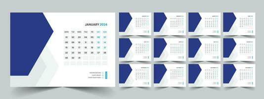 Calendar 2024 planner corporate template design set. Week starts on Monday. template for annual calendar 2024 vector