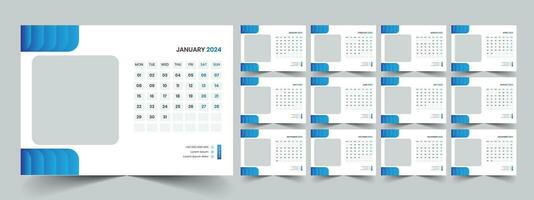 Calendar 2024 planner corporate template design set. Week starts on Monday. template for annual calendar 2024 vector