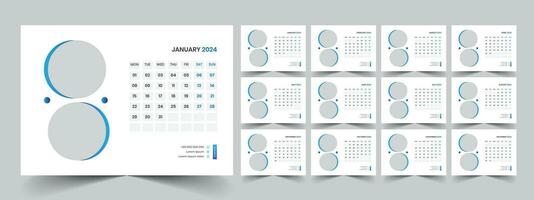 Calendar 2024 planner corporate template design set. Week starts on Monday. template for annual calendar 2024 vector