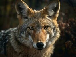 Coyote portrait created with Generative AI technology photo