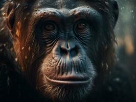 Ape monkey portrait created with Generative AI technology photo