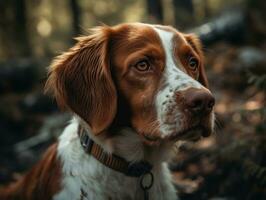 Brittany dog created with Generative AI technology photo