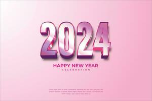 contento nuevo año 3d 2024. rosado estilo números en elegante rosado antecedentes vector