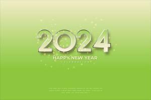 contento nuevo año 2024 celebracion con verde degradado número para póster y calandrar. vector