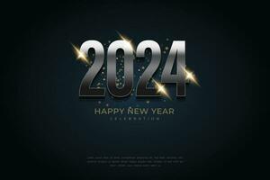 Celebrating Happy New Year 2024. With Black gradient glow number, on elegant background vector