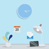 Optimized Workspace Clock, Schedule, Lamp, and Plant for Productivity vector