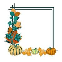 Autumn floral frame with pumpkins and leaves vector