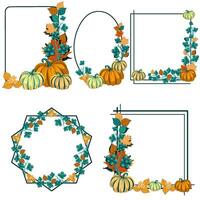 Set of different types of autumn frames with pumpkins, berries, and leaves vector