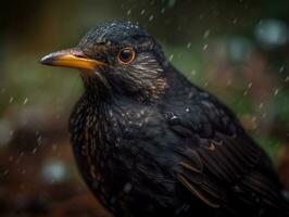 Blackbird bird portrait created with Generative AI technology photo