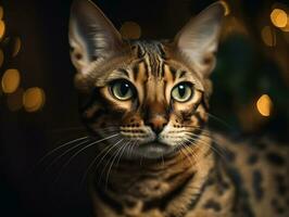 Bengal cat portrait close up created with Generative AI technology photo