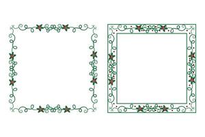 Decorative ornamental Christmas border frame, Merry Christmas holly leaves Square frames, ornament frame border corner Decoration, Wedding greeting cards invitation card holiday page borders vector