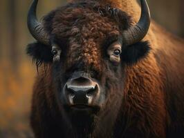 Bison portrait created with Generative AI technology photo