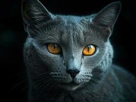 Russian blue cat portrait close up created with Generative AI technology photo