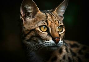 Savannah cat portrait close up created with Generative AI technology photo