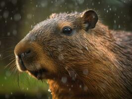 Capybara portrait created with Generative AI technology photo