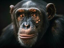 Chimpanzee monkey portrait created with Generative AI technology photo