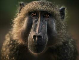 Baboon monkey portrait created with Generative AI technology photo