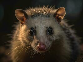 Opossum portrait created with Generative AI technology photo