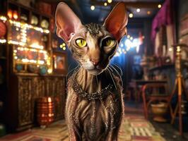 Peterbald cat portrait close up created with Generative AI technology photo